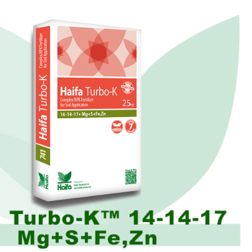 Haifa Turbo-K granulált NPK műtrágya (14-14-14 +Mikroelemek +magnézium +kén +vas +cink)